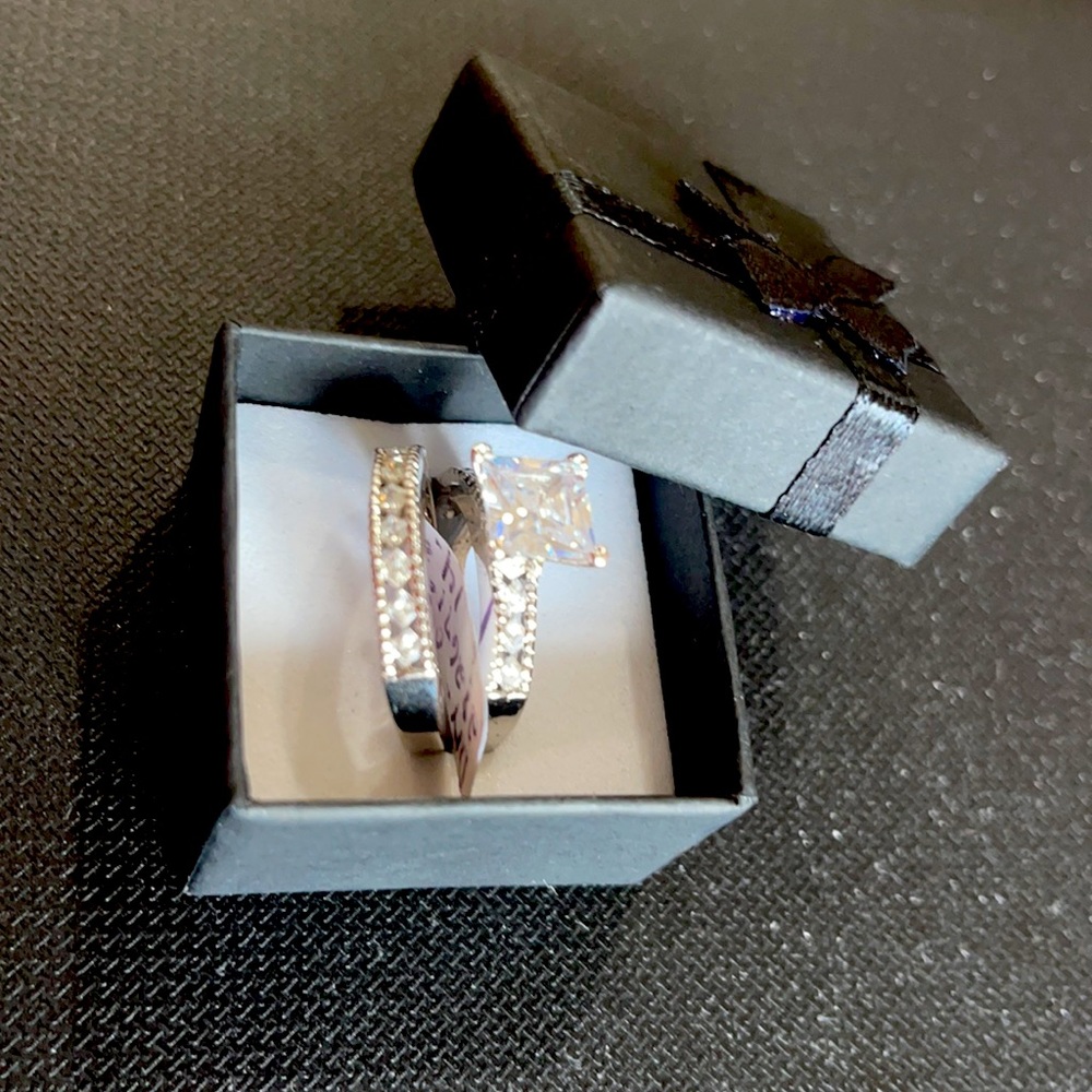 Double Ring Silver Electroplated Cubic Zirconia - image 2